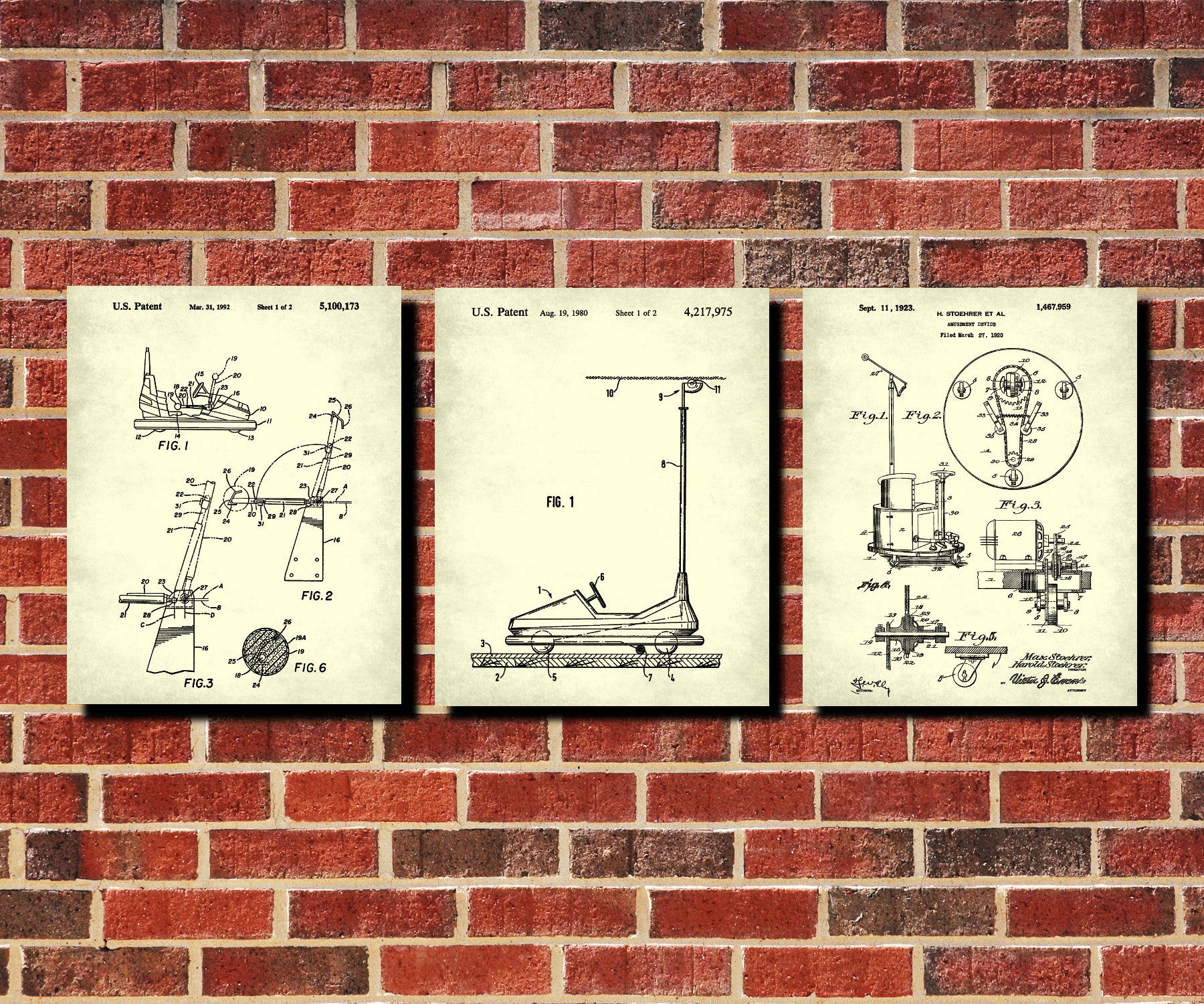 Bumper Cars Posters Set of 3 Dodgems Patent Prints