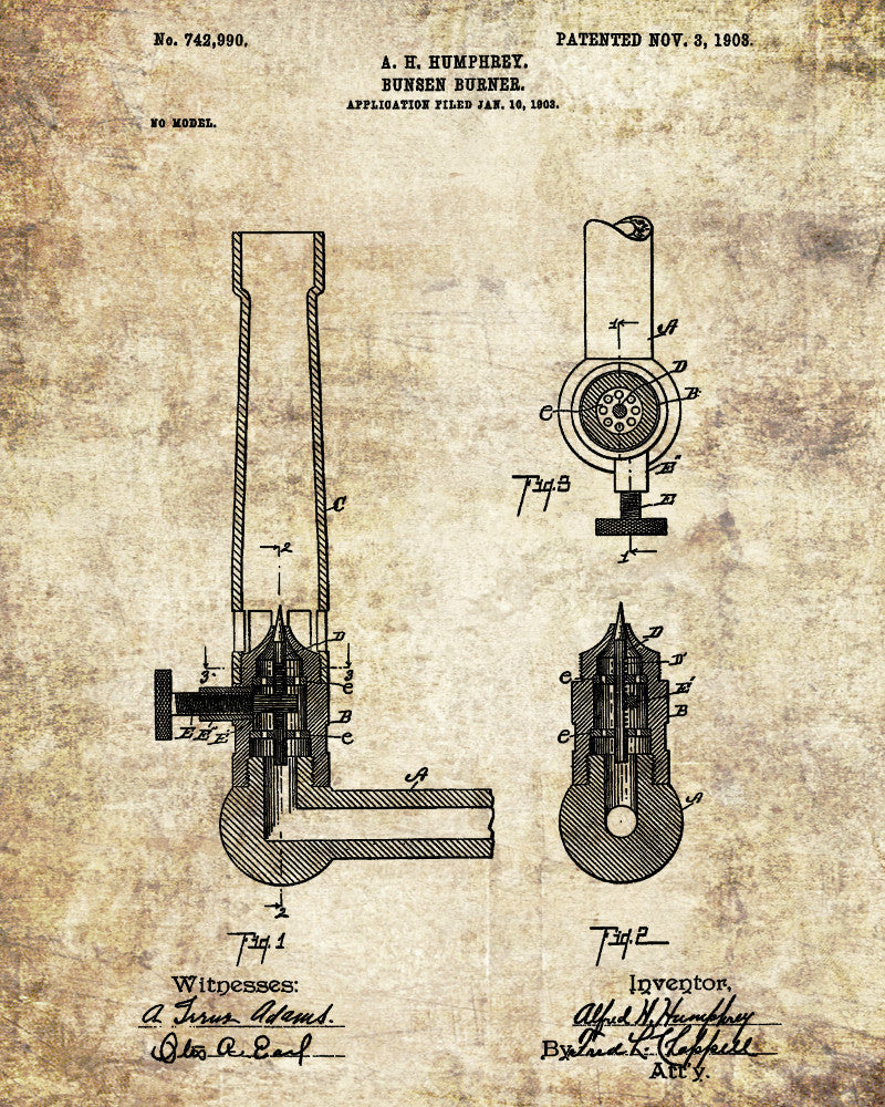 Bunsen Burner Patent Print Chemistry Poster Science Art