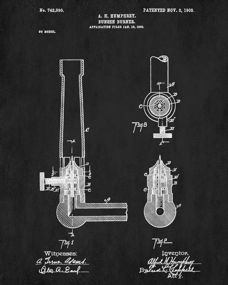 Bunsen Burner Patent Print Chemistry Poster Science Art