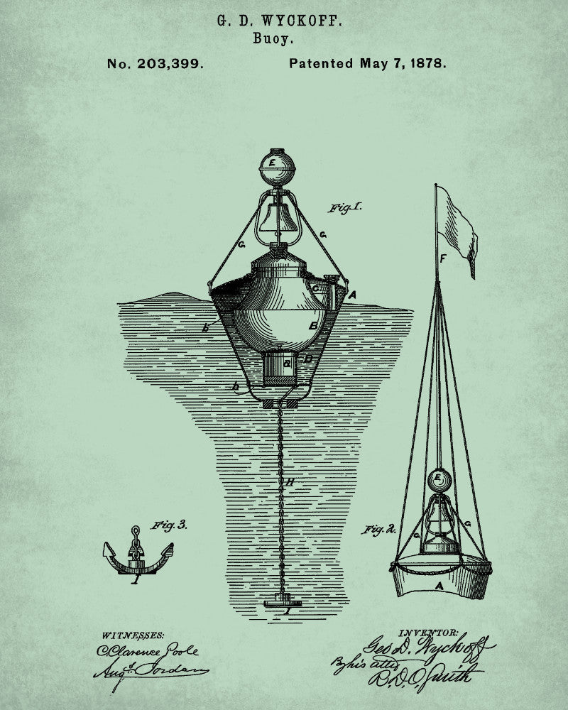 Buoy Patent Print Sailing Blueprint Nautical Poster - OnTrendAndFab
