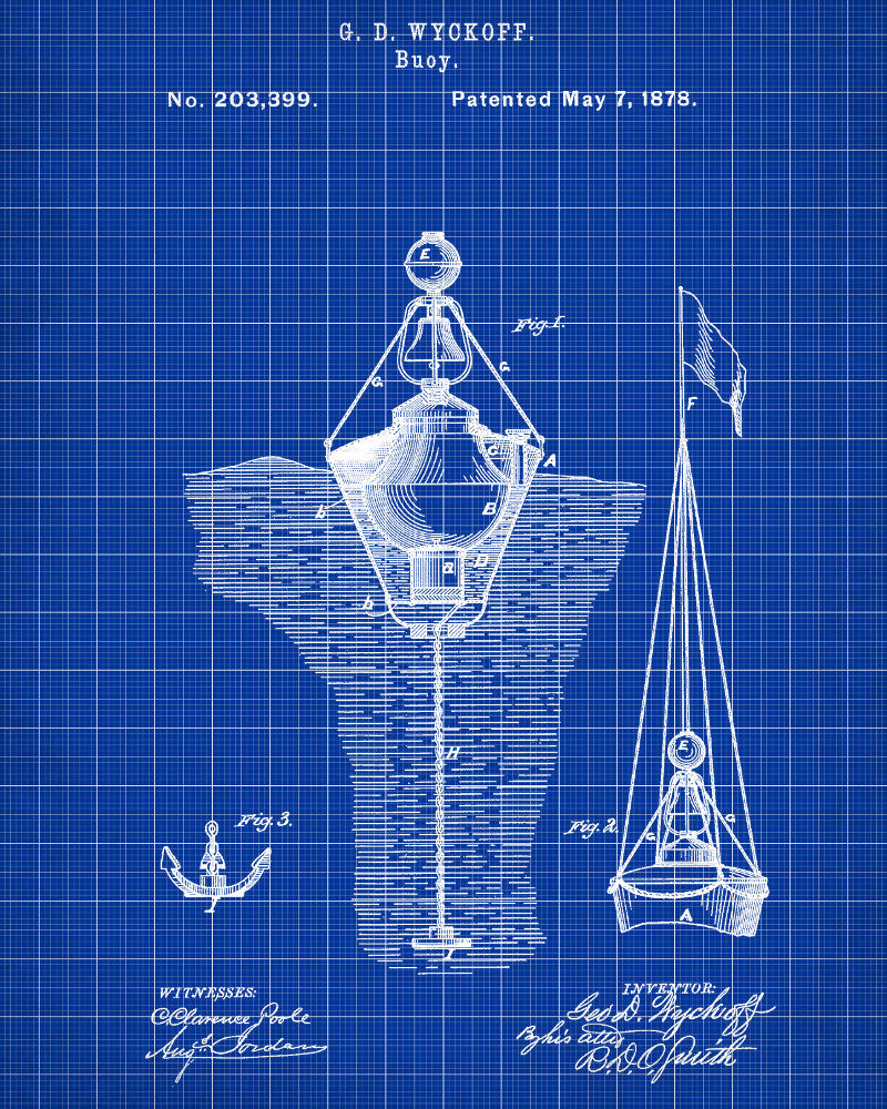 Buoy Patent Print Sailing Blueprint Nautical Poster - OnTrendAndFab
