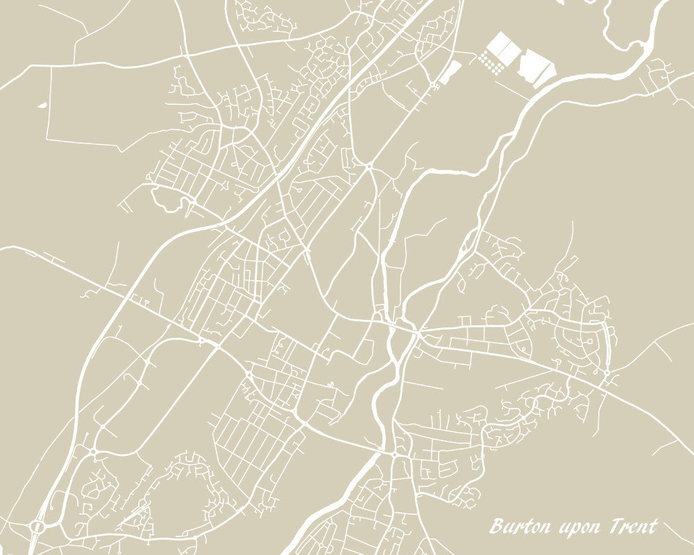 Burton on Trent City Street Map Print Feature Wall Art Poster