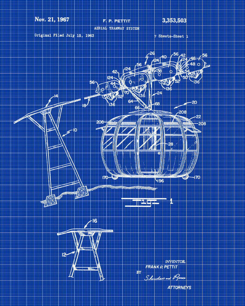 Cable Car Patent Print Skiing Poster Cabin Decor