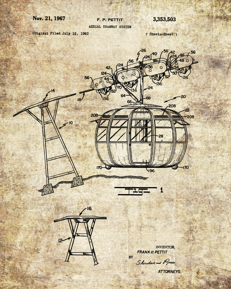 Cable Car Patent Print Skiing Poster Cabin Decor