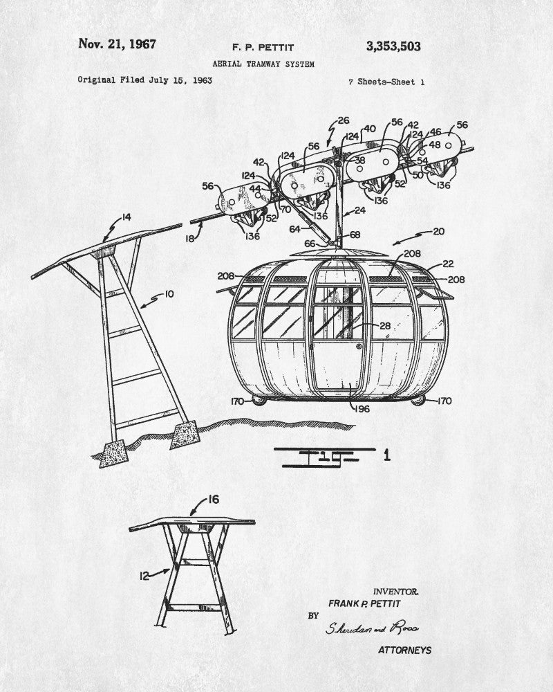 Cable Car Patent Print Skiing Poster Cabin Decor