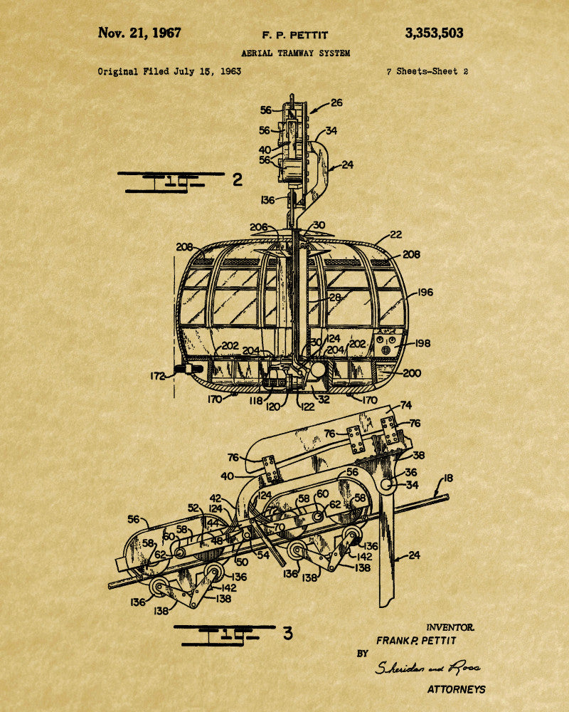 Cable Car Patent Print Skiing Poster Cabin Wall Art