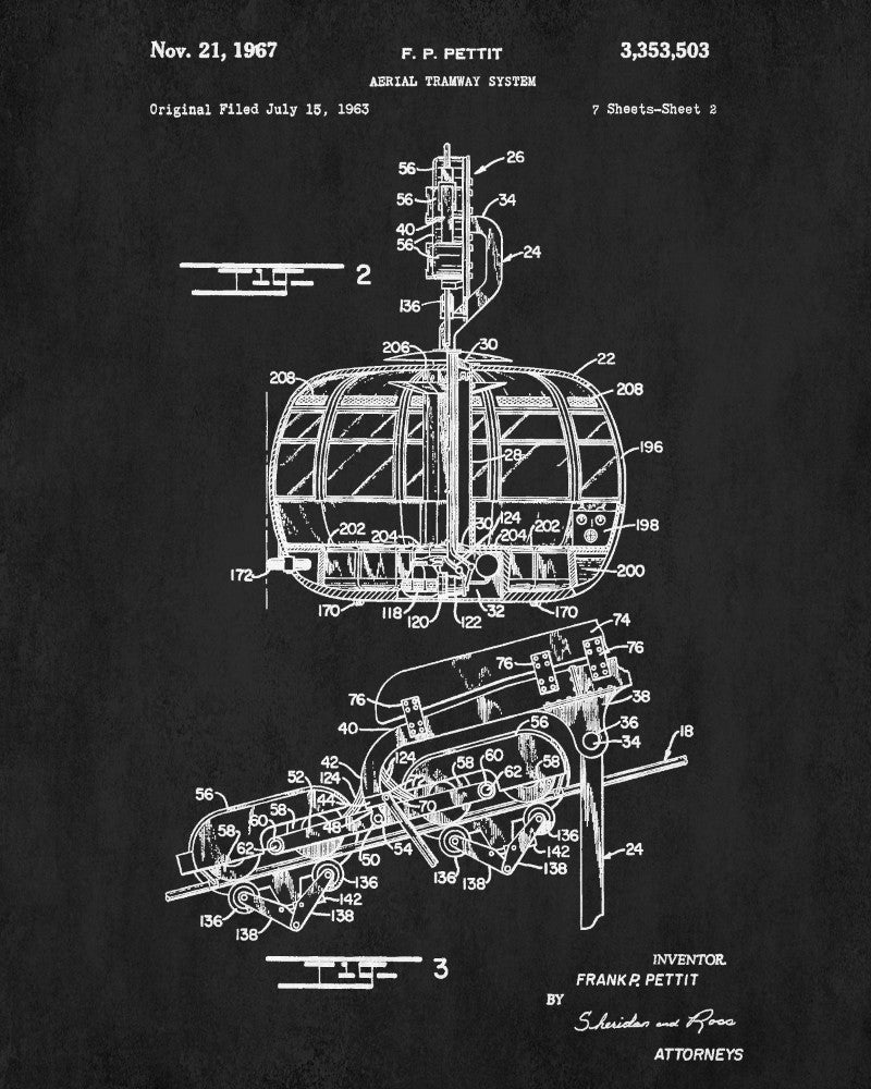 Cable Car Patent Print Skiing Poster Cabin Wall Art