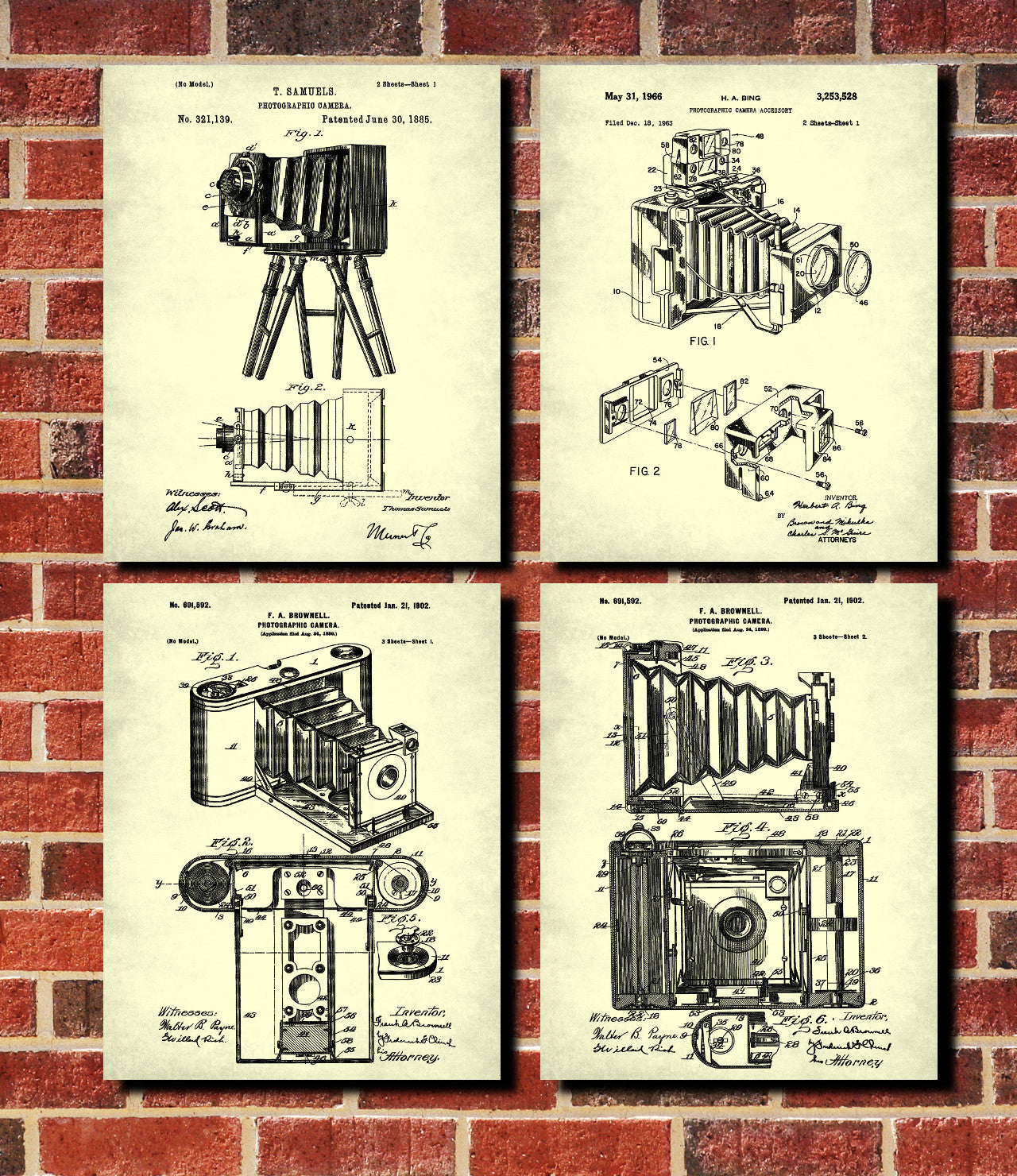 Camera Patent Prints Set 4 Photography Studio Art Posters