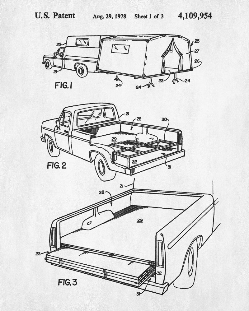Camping Pickup Truck Patent Print, Outdoors Poster