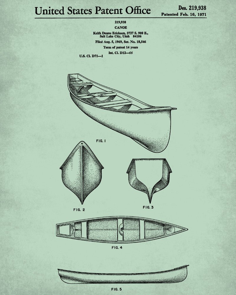 Canoe Patent Print Boating Blueprint Outdoors Poster - OnTrendAndFab