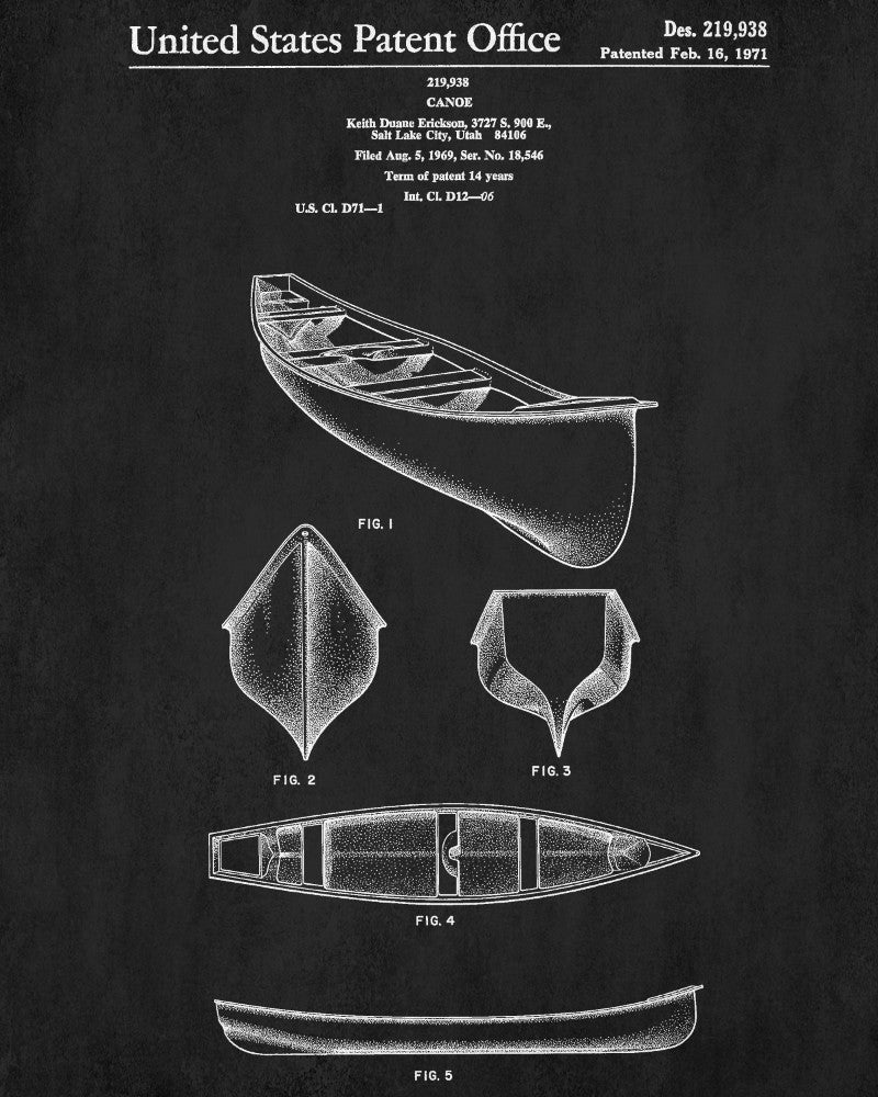 Canoe Patent Print Boating Blueprint Outdoors Poster - OnTrendAndFab