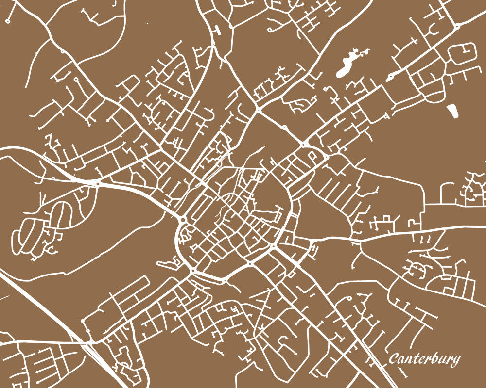 Canterbury City Street Map Print Modern Art Poster