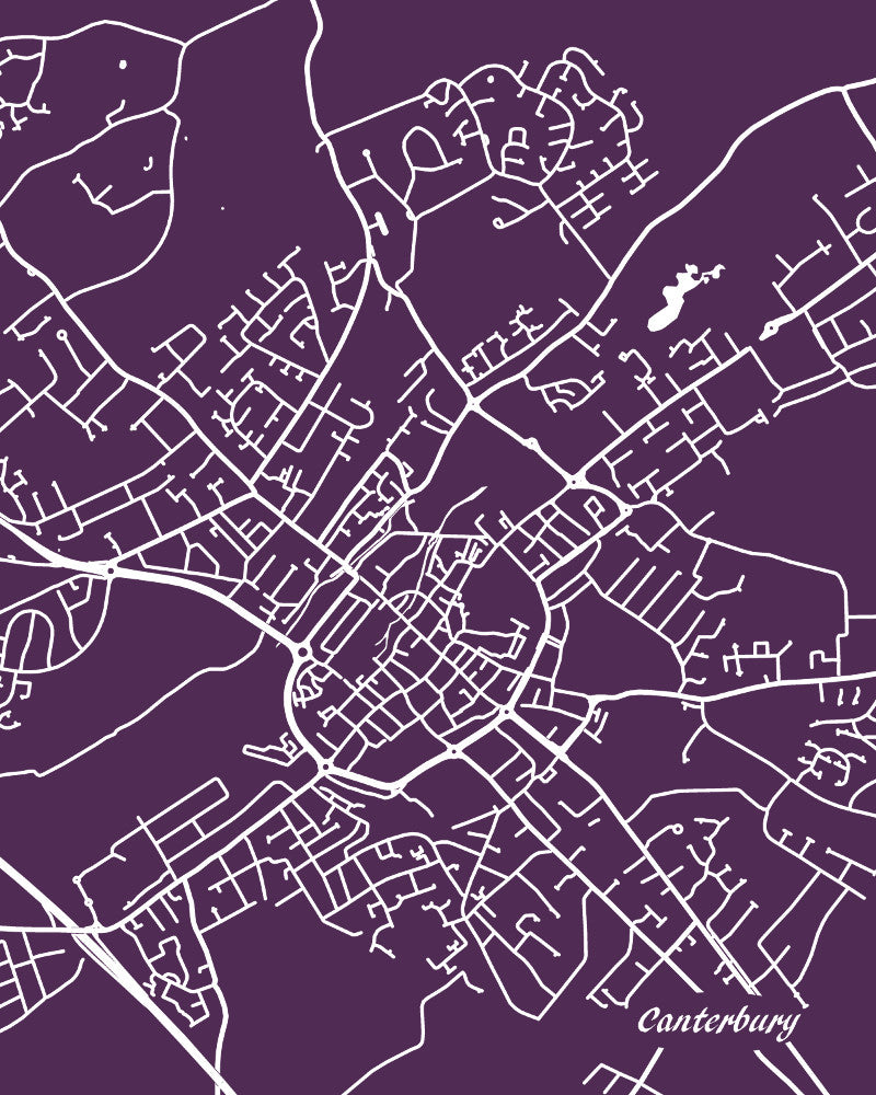 Canterbury City Street Map Print Modern Art Poster