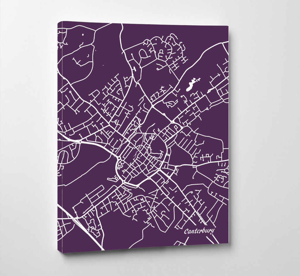 Canterbury City Street Map Print Modern Art Poster