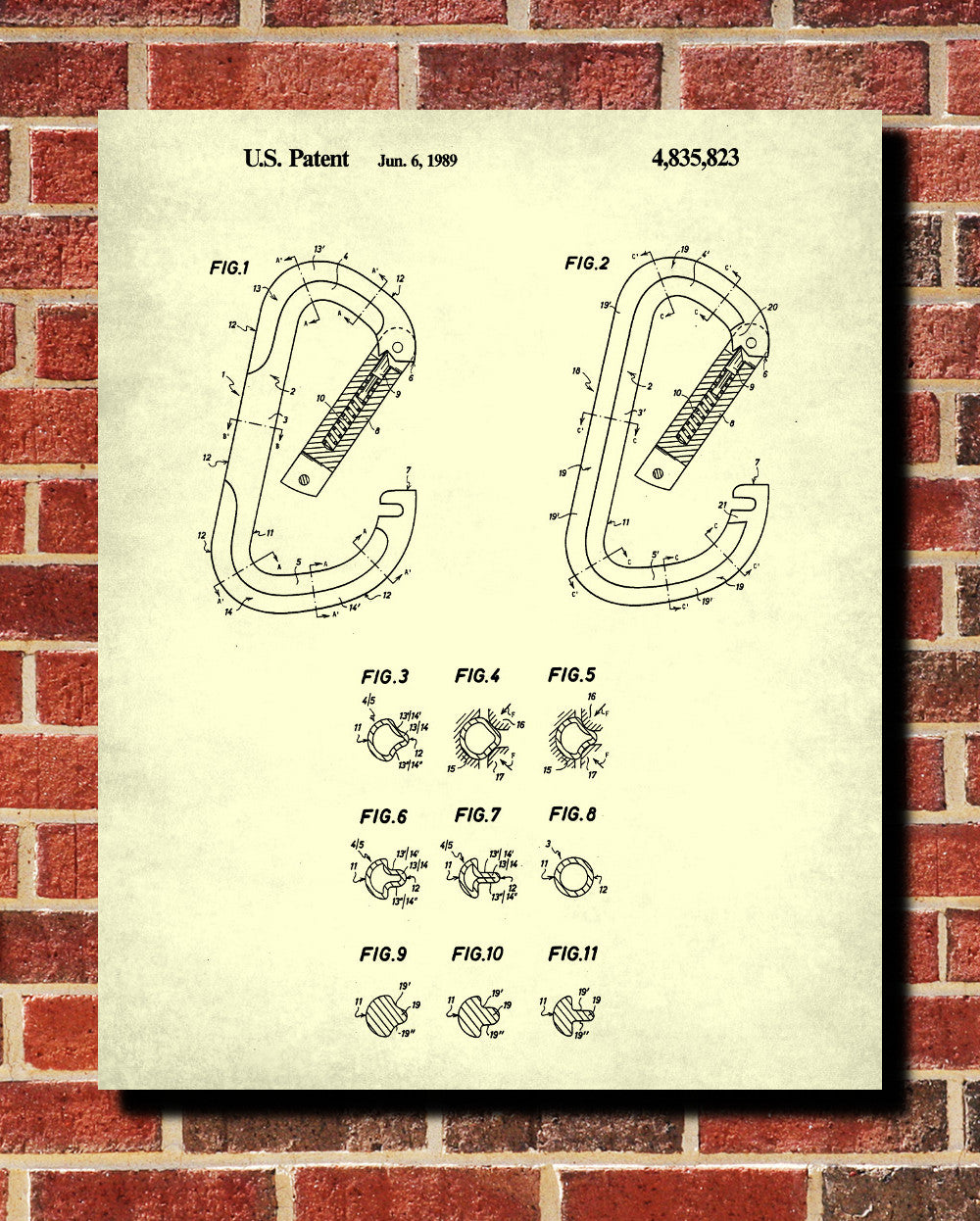Carabiner Patent Print Climbing Blueprint Mountaineering Poster - OnTrendAndFab