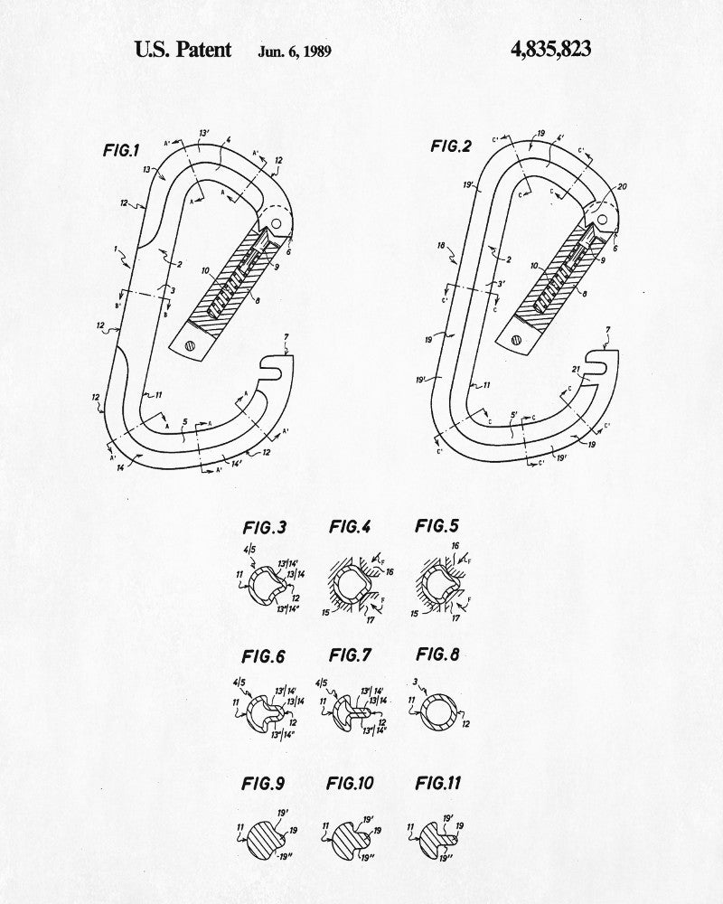 Carabiner Patent Print Climbing Blueprint Mountaineering Poster - OnTrendAndFab