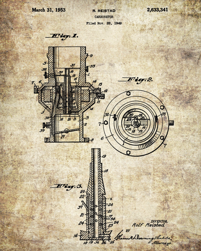 Carburetor Blueprint Engine Patent Print Mechanic Poster - OnTrendAndFab