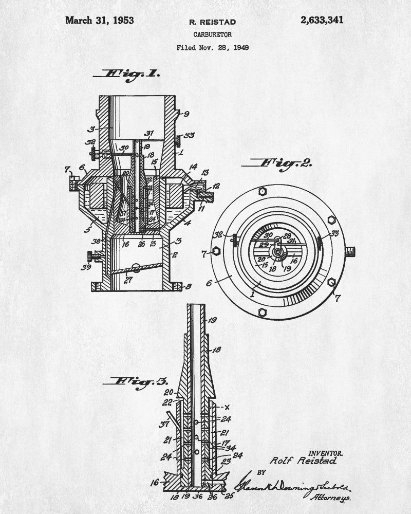 Carburetor Blueprint Engine Patent Print Mechanic Poster - OnTrendAndFab