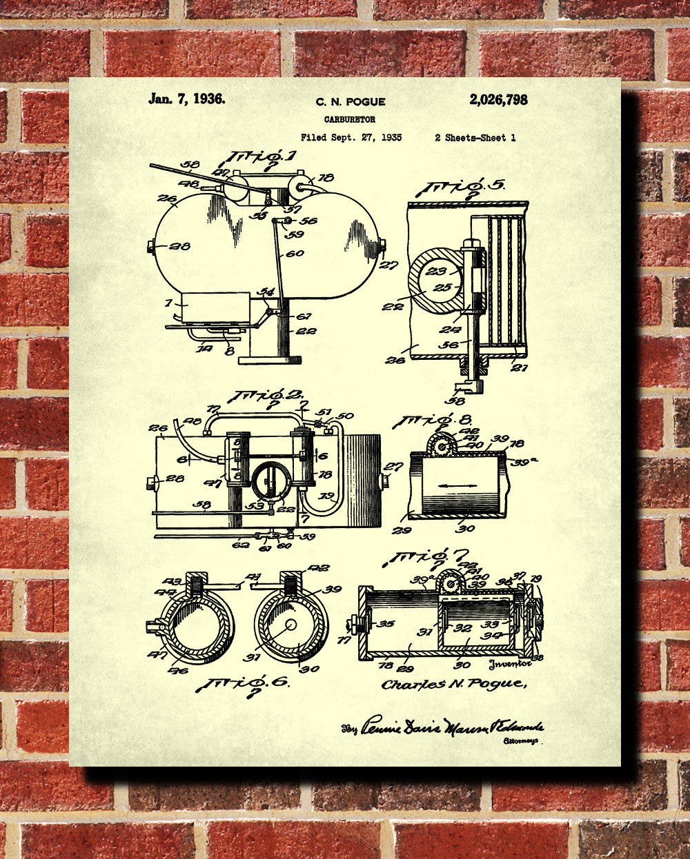 Carburetor Patent Print Engine Blueprint Mechanic Poster - OnTrendAndFab