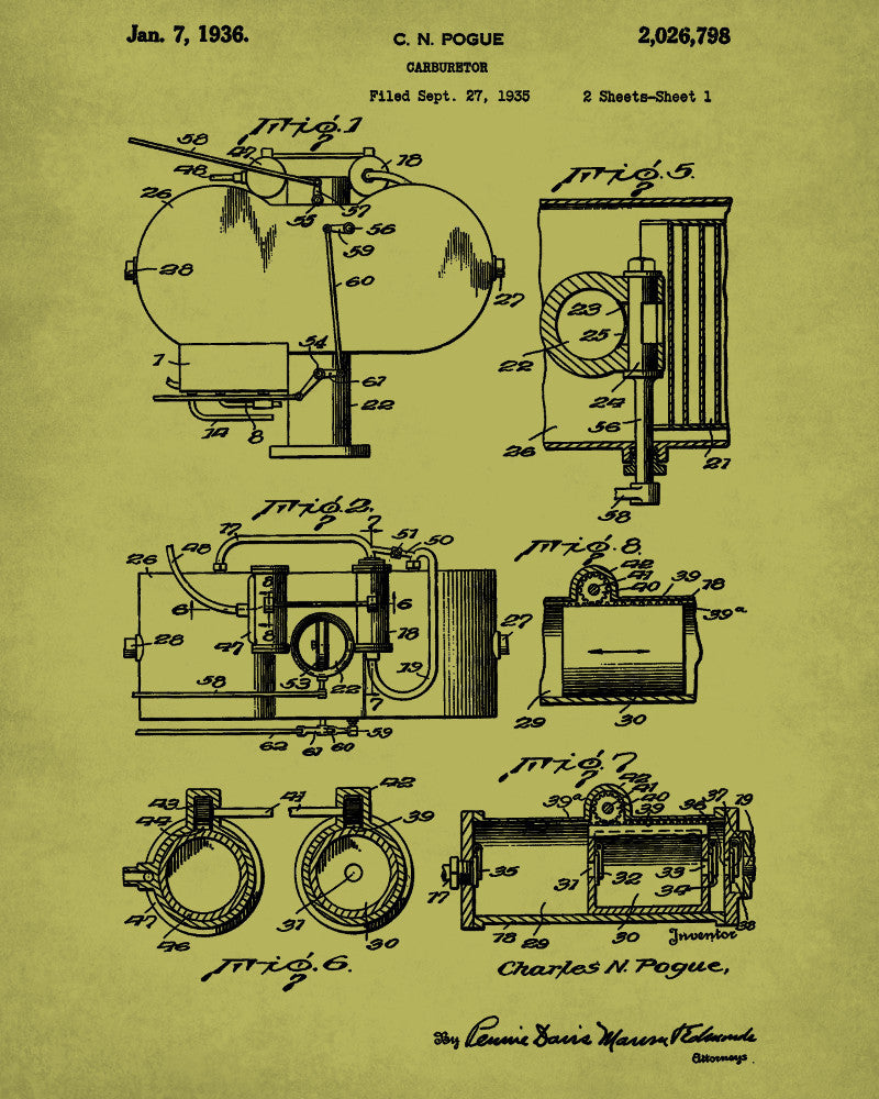 Carburetor Patent Print Engine Blueprint Mechanic Poster - OnTrendAndFab
