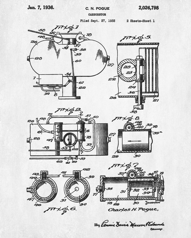 Carburetor Patent Print Engine Blueprint Mechanic Poster - OnTrendAndFab