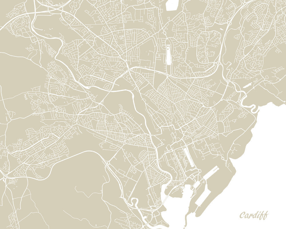 Cardiff City Street Map Print Feature Wall Art Poster