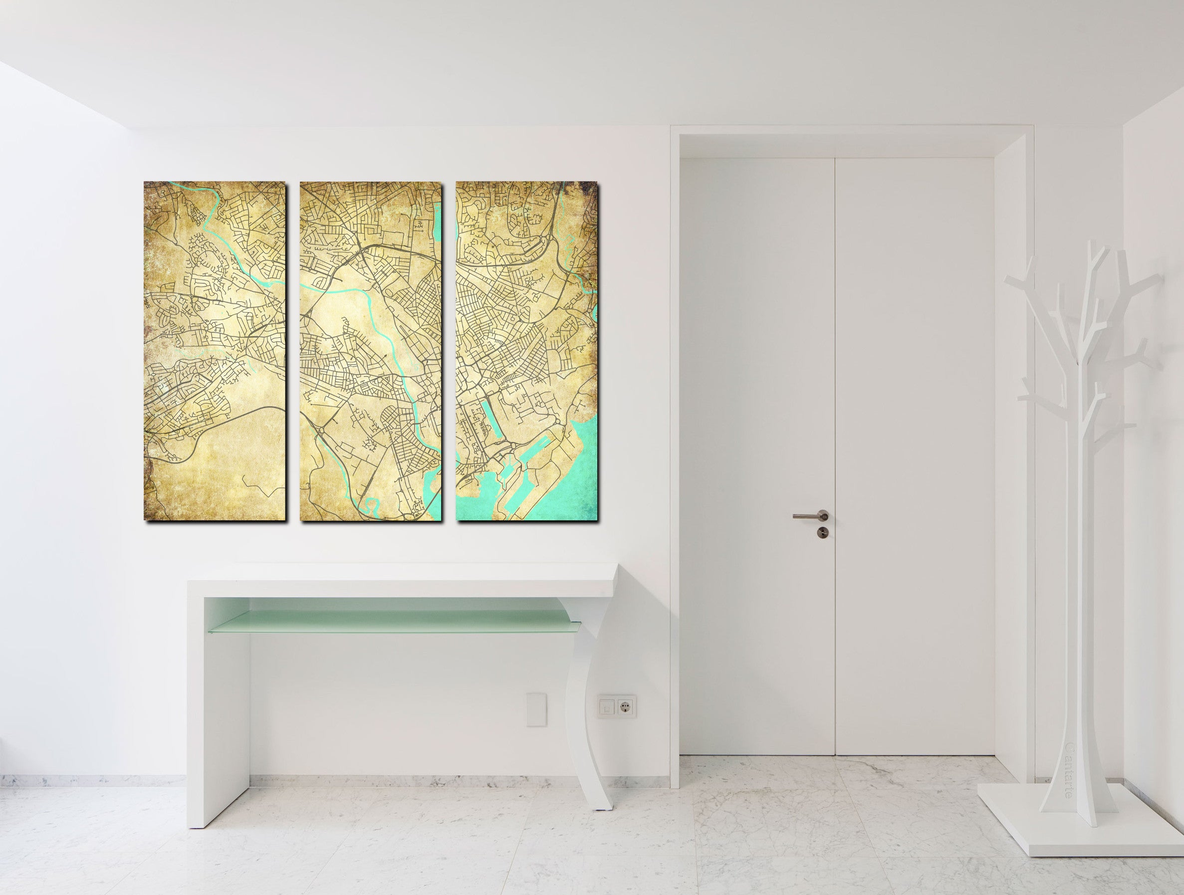 Cardiff Street Map 3 Panel Canvas Wall Map 7137C3