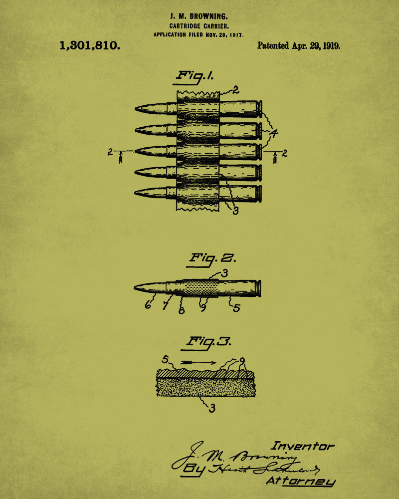 Gun Ammunition Blueprint Cartridge Patent Print Firearm Poster - OnTrendAndFab