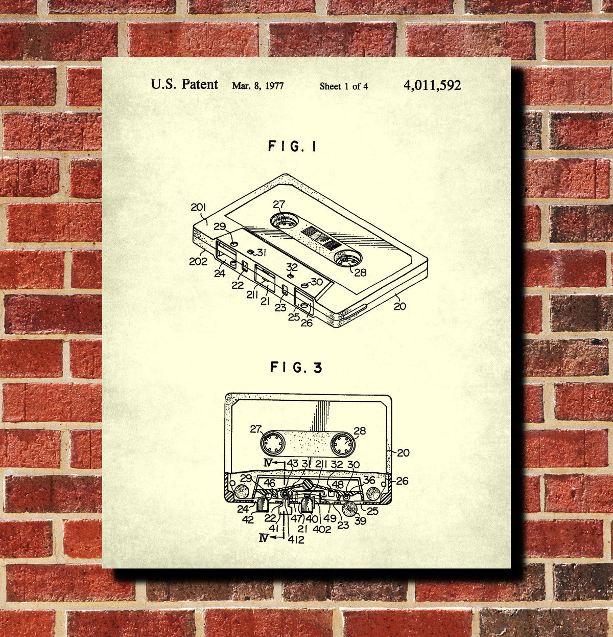 Cassette Tape Patent Print 80's Music Blueprint Poster