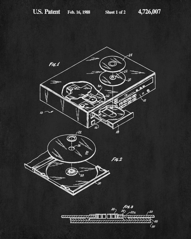 CD Player Patent Print Music Blueprint Compact Disc Poster