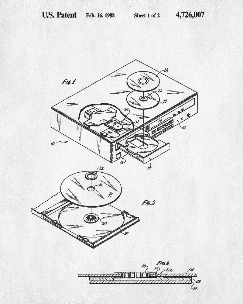 CD Player Patent Print Music Blueprint Compact Disc Poster