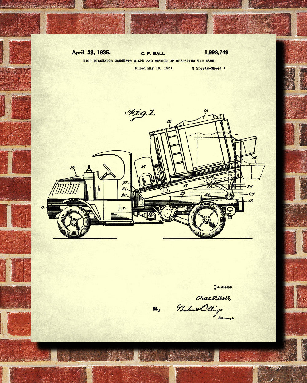 Cement Truck Blueprint Construction Patent Print Building Poster - OnTrendAndFab