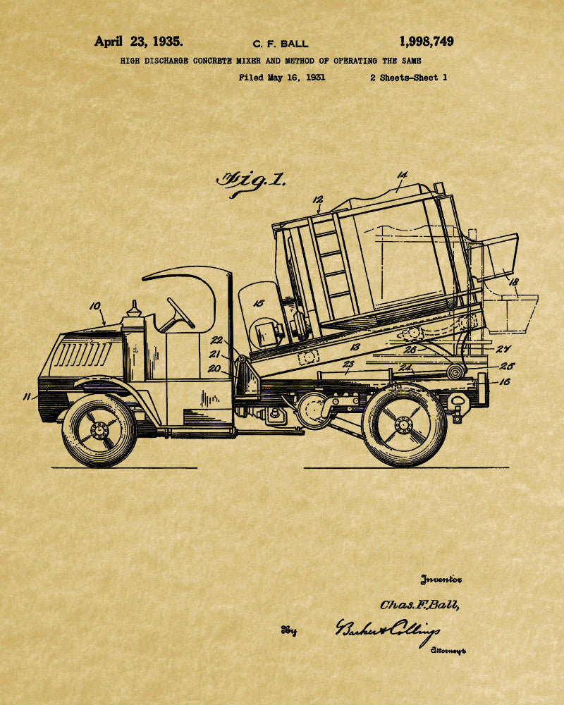 Cement Truck Blueprint Construction Patent Print Building Poster - OnTrendAndFab