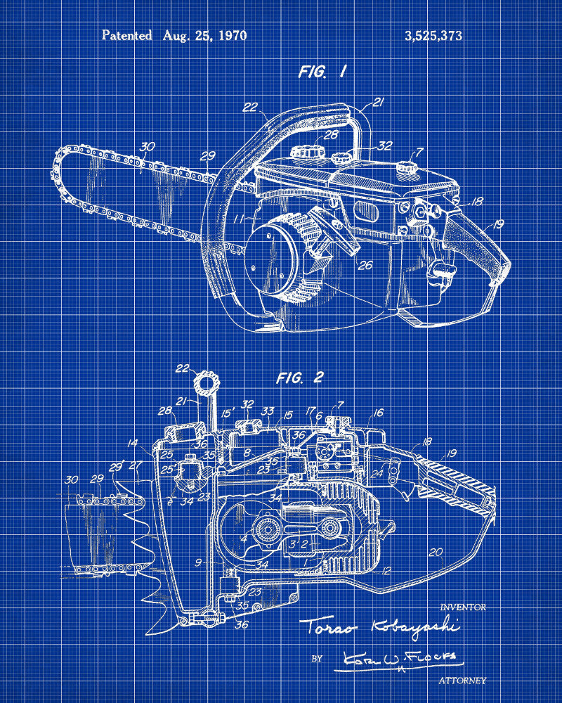 Chainsaw Blueprint Lumberjack Patent Print Forestry Poster - OnTrendAndFab