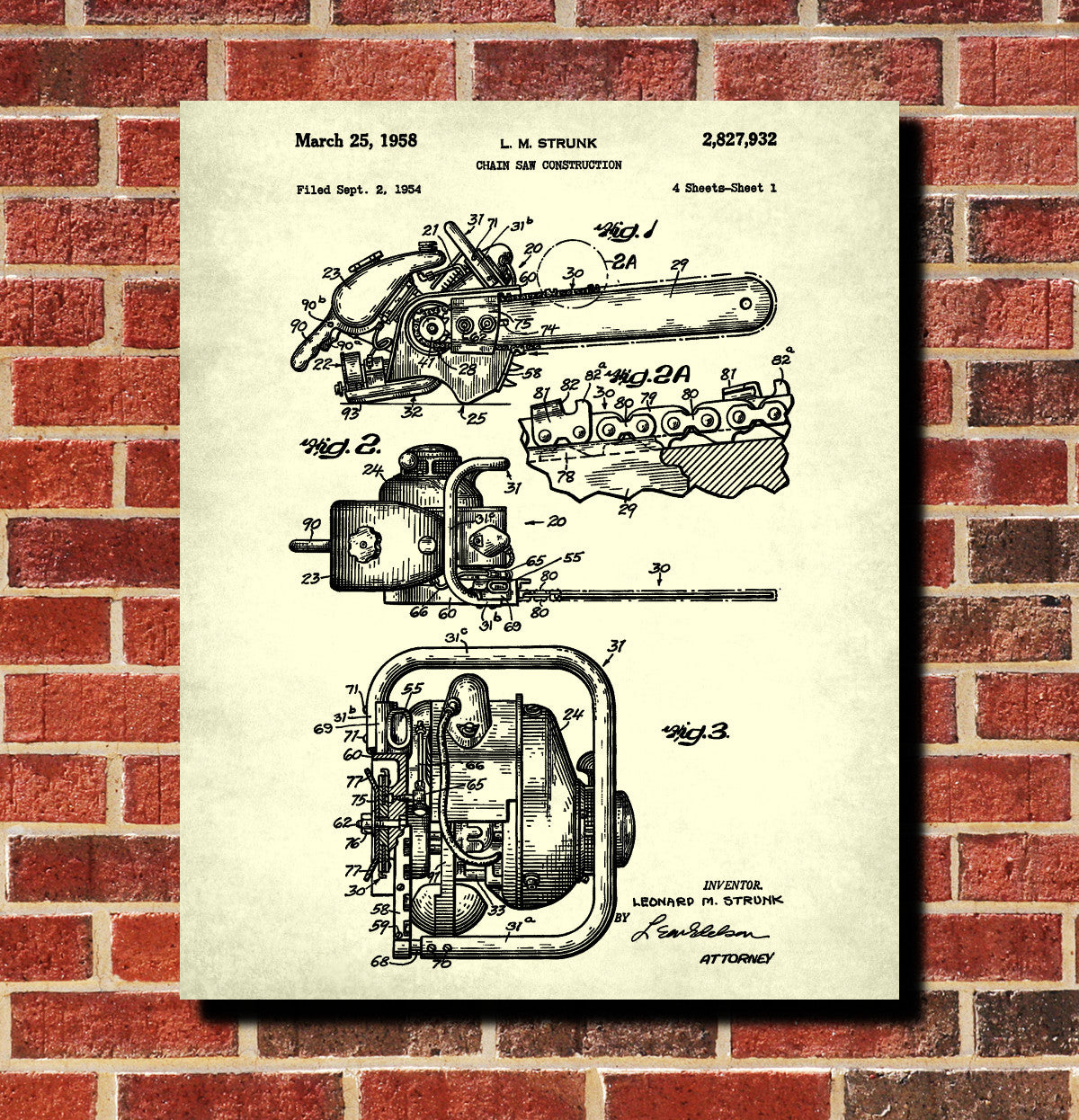 Chainsaw Patent Print Lumberjack Blueprint Poster Logging Print