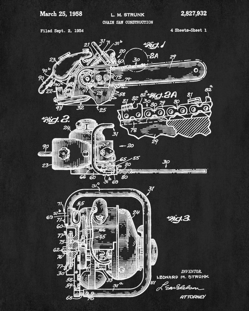 Chainsaw Patent Print Lumberjack Blueprint Poster Logging Print