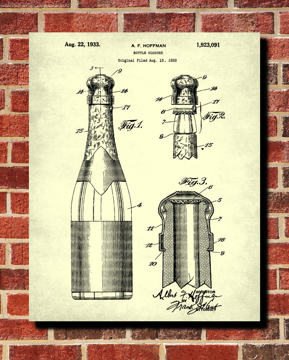 Champagne Bottle Patent Print Cafe Poster Bar Art - OnTrendAndFab