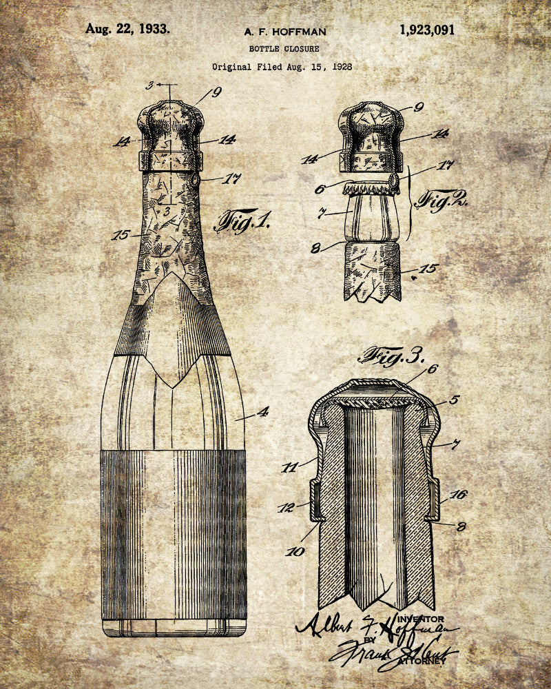 Champagne Bottle Patent Print Cafe Poster Bar Art - OnTrendAndFab