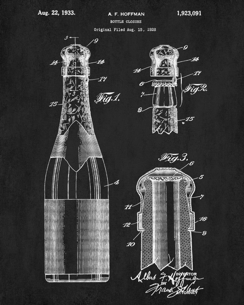 Champagne Bottle Patent Print Cafe Poster Bar Art - OnTrendAndFab