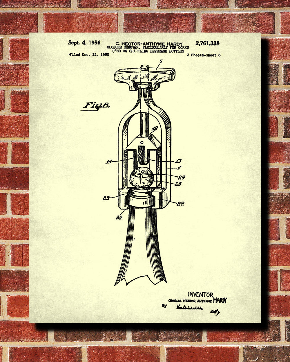 Champagne Bottle Opener Patent Poster Bar Art Cafe Print - OnTrendAndFab