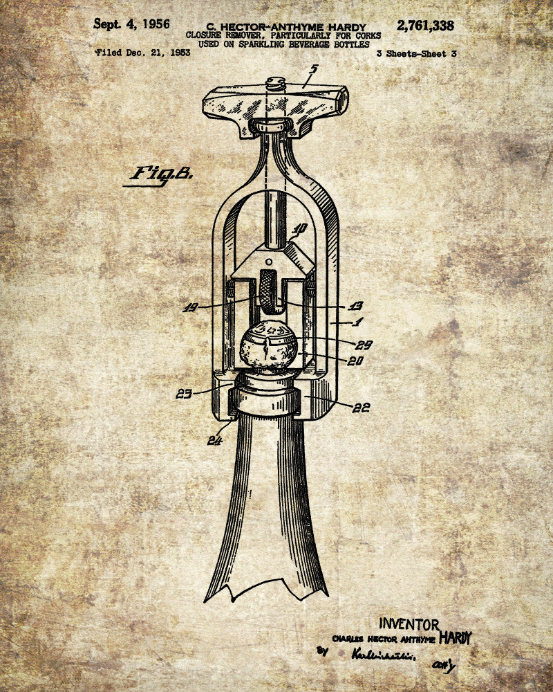 Champagne Bottle Opener Patent Poster Bar Art Cafe Print - OnTrendAndFab