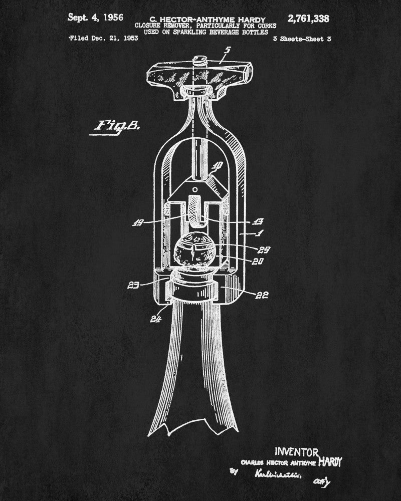 Champagne Bottle Opener Patent Poster Bar Art Cafe Print - OnTrendAndFab