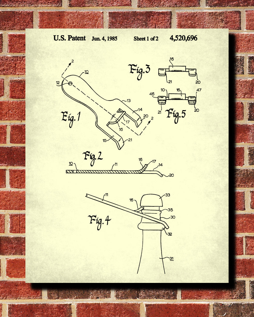 Champagne Bottle Opener Patent Print Cafe Poster Bar Art - OnTrendAndFab