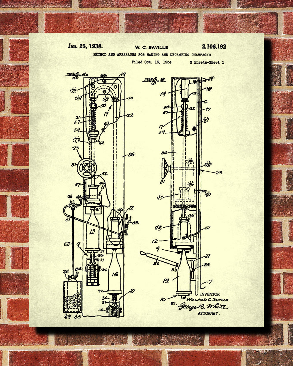 Champagne Bottling Patent Poster Bar Art Cafe Print - OnTrendAndFab