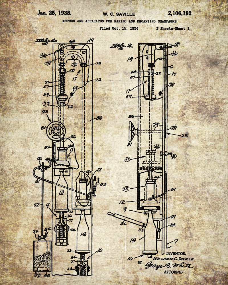 Champagne Bottling Patent Poster Bar Art Cafe Print - OnTrendAndFab