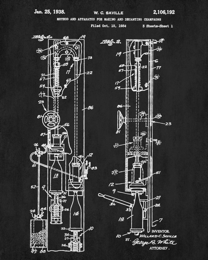 Champagne Bottling Patent Poster Bar Art Cafe Print - OnTrendAndFab