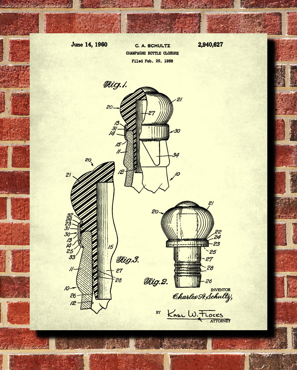 Champagne Cork Patent Print Bar Art Cafe Poster - OnTrendAndFab