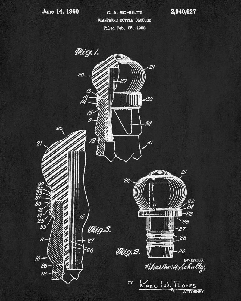 Champagne Cork Patent Print Bar Art Cafe Poster - OnTrendAndFab