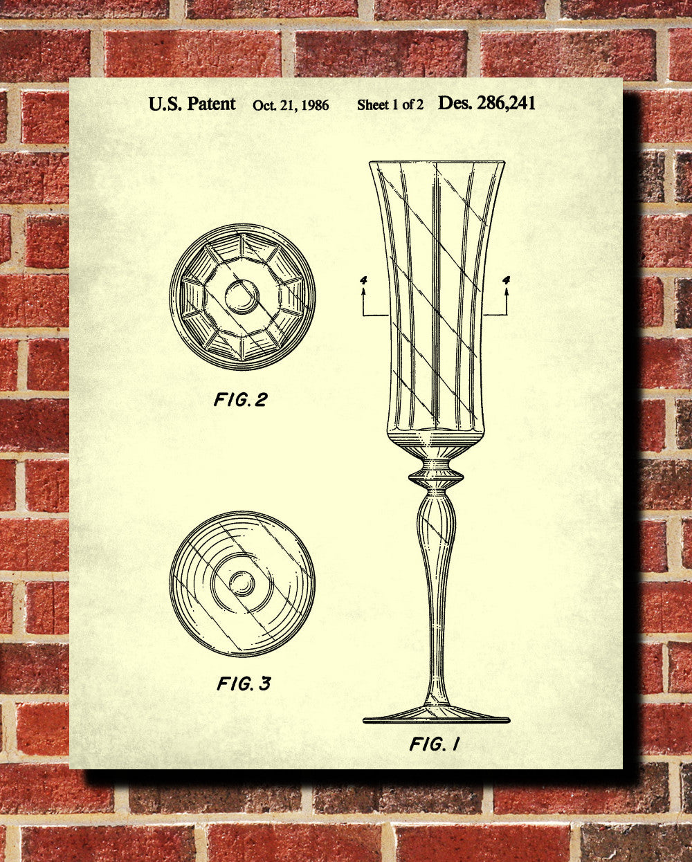 Champagne Flutes Glass Patent Print Cafe Poster Bar Art - OnTrendAndFab