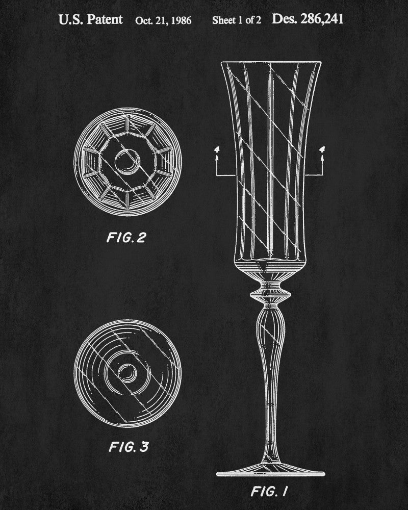 Champagne Flutes Glass Patent Print Cafe Poster Bar Art - OnTrendAndFab